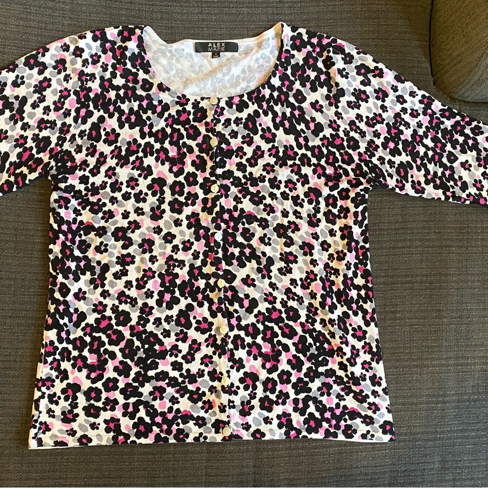Alex Marie Pink and Black Floral Cardigan
